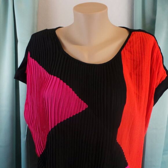 NY Collection Pleated Top 1X Color Block Cap Sleeve Career Plus Tunic Blouse New - Picture 4 of 8